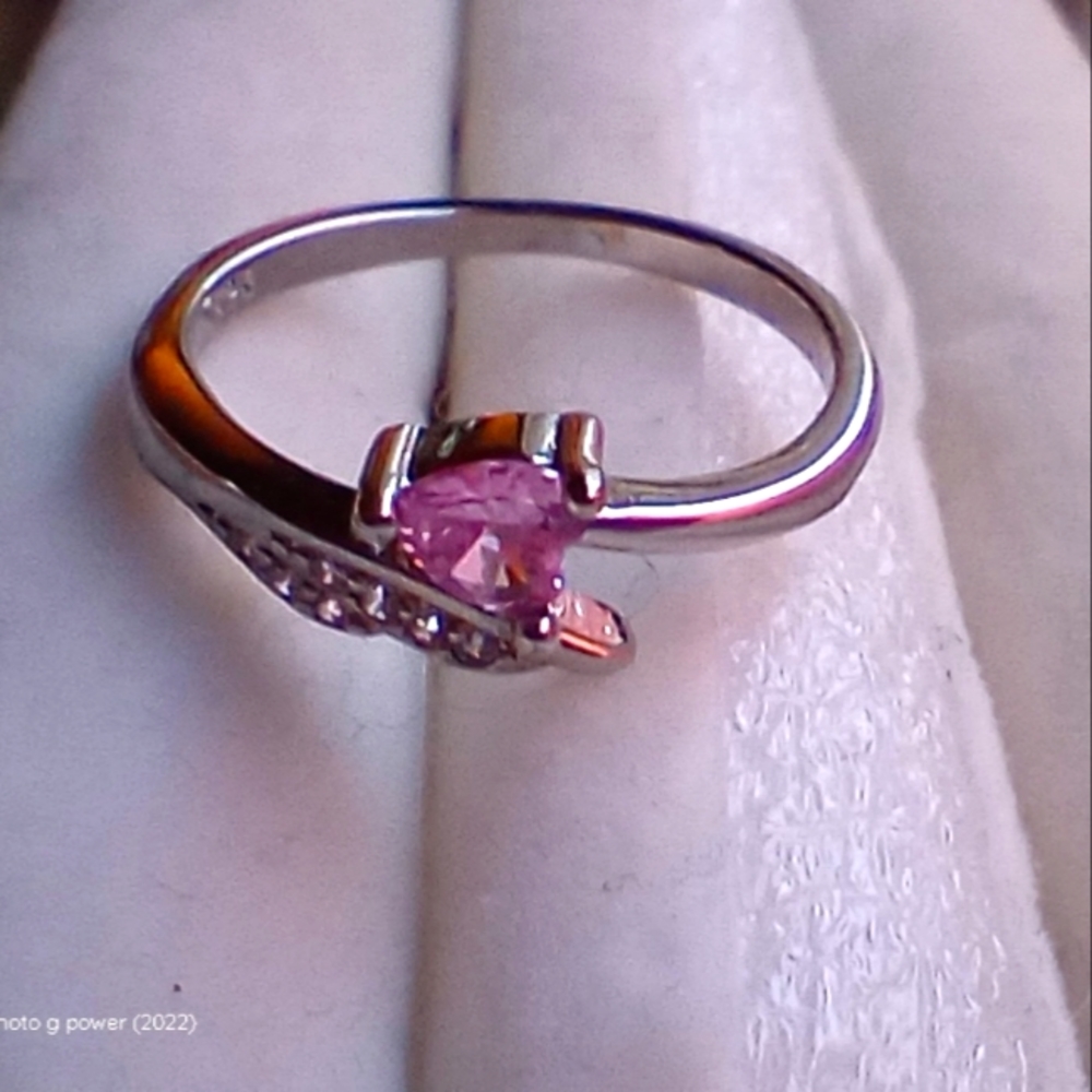 Heart Kunzite Gemstone/925 Silver Stamped Ring Size 9